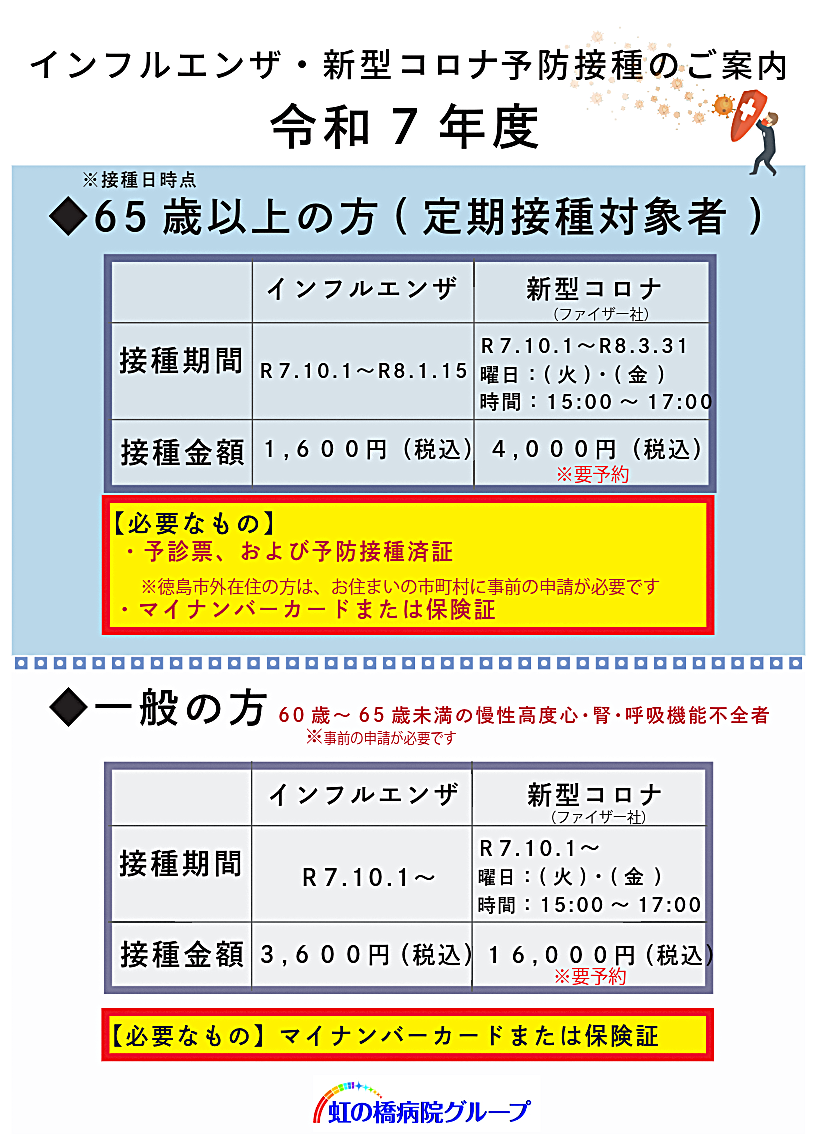 インフルエンザ予防接種 | 徳島で人間ドックなら虹の橋病院